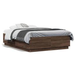 Berkfield Home Durable Bed Frame with LED without Mattress Brown Oak 135x190 cm - Size: Double - thumbnail 5