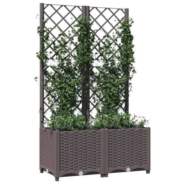 Berkfield Home Garden Planter with Trellis Brown 80x40x136 cm PP - Size: 80 x 40 x 136 cm - image 1
