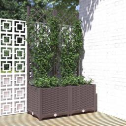 Berkfield Home Garden Planter with Trellis Brown 80x40x136 cm PP - Size: 80 x 40 x 136 cm - thumbnail 2