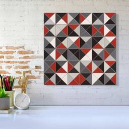 Warren Reed - Designer Grey Red Triangle Geometric Canvas - Size: w40 inch x h40 inch - thumbnail 2