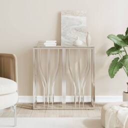 Berkfield Home Modern Console Table Silver 70x30x70 cm Stainless Steel & Glass - Size: 70 x 30 x 70 cm - thumbnail 2