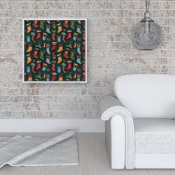 Warren Reed - Designer Christmas Stockings Framed Canvas in Off-White - Size: w10 inch x h10 inch - thumbnail 2