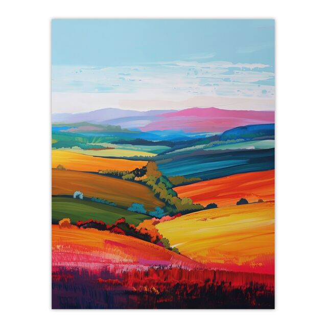 "Artery8 Colourful Country Fields Rainbow Landscape Wall Art Print - Size: W18"" x H24""" - image 1