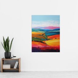 "Artery8 Colourful Country Fields Rainbow Landscape Wall Art Print - Size: W18"" x H24""" - thumbnail 4