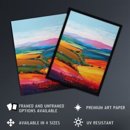 "Artery8 Colourful Country Fields Rainbow Landscape Wall Art Print - Size: W18"" x H24""" - thumbnail 2