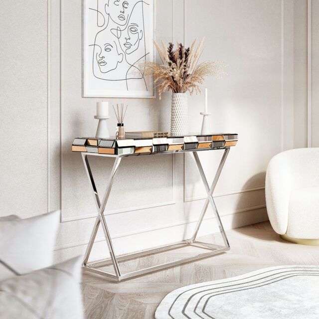 CARME HOME Knightsbridge Mirrored Console Table Rosegold in Metallics - image 1