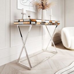 CARME HOME Knightsbridge Mirrored Console Table Rosegold in Metallics - thumbnail 3