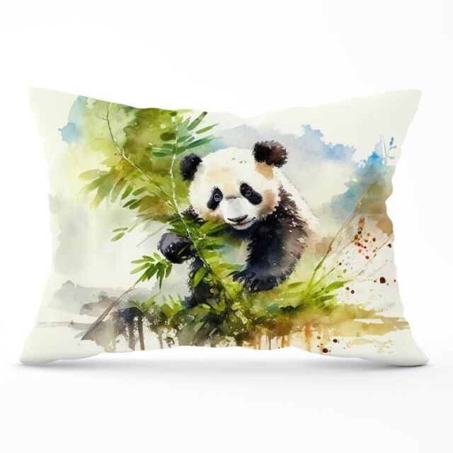 Warren Reed - Designer Panda Eating Bamboo Watercolour Cushions in Brown - Size: 45 cm x 45 cm - image 1