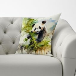 Warren Reed - Designer Panda Eating Bamboo Watercolour Cushions in Brown - Size: 45 cm x 45 cm - thumbnail 3