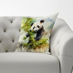 Warren Reed - Designer Panda Eating Bamboo Watercolour Cushions in Brown - Size: 45 cm x 45 cm - thumbnail 2