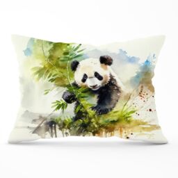 Warren Reed - Designer Panda Eating Bamboo Watercolour Cushions in Brown - Size: 45 cm x 45 cm - thumbnail 1
