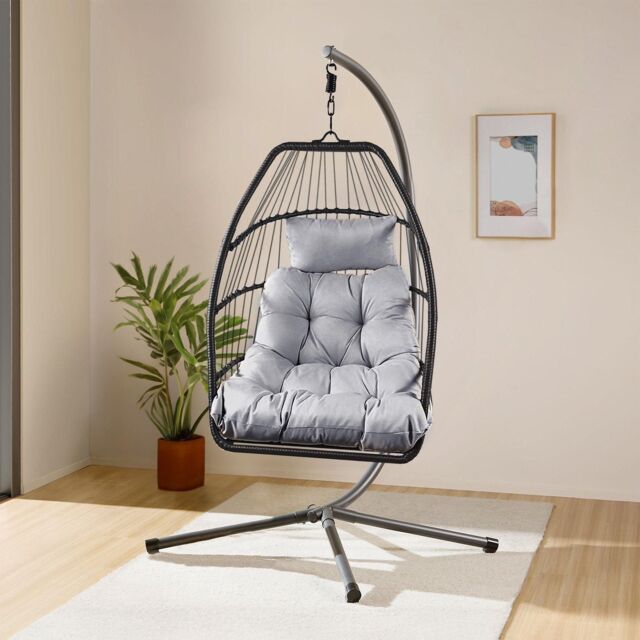 Home Republic Miami Hanging Egg Chair With Cushion Black - image 1