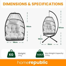 Home Republic Miami Hanging Egg Chair With Cushion Black - thumbnail 3