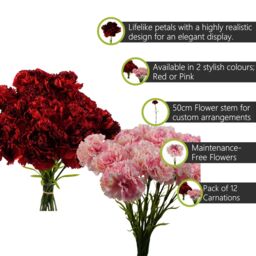 Pegdev Pack of 12 Artificial Red Carnation Stems for Home or Wedding Use - thumbnail 2