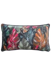 Wylder Tropics Mogori Leafage Printed Velvet Cushion in Brown - Size: 30 cm x 50 cm