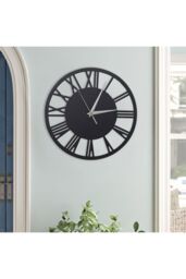 Living and Home 30cm Dia Round Roman Numeral Decorative Wall Clock with Silver Needle in Dark Grey - thumbnail 2