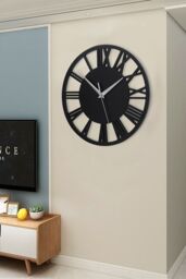 Living and Home 30cm Dia Round Roman Numeral Decorative Wall Clock with Silver Needle in Dark Grey - thumbnail 3