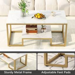 Alivio Modern Coffee Table with Metal Frame & Storage Shelves in White - thumbnail 4