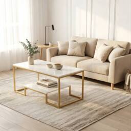 Alivio Modern Coffee Table with Metal Frame & Storage Shelves in White - thumbnail 7