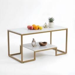 Alivio Modern Coffee Table with Metal Frame & Storage Shelves in White - thumbnail 1