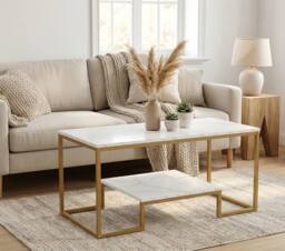 Alivio Modern Coffee Table with Metal Frame & Storage Shelves in White - thumbnail 8