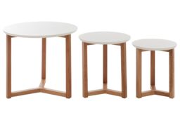 Interiors By Premier Simple Set Of 3 Oak Wood Side Tables, Understated Design Side Table By Couch, Richly Grained Lounge Table