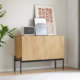 BTM Modern Sideboard Cabinet Storage Buffet Cabinet Metal Legs in Natural - thumbnail 4
