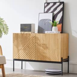 BTM Modern Sideboard Cabinet Storage Buffet Cabinet Metal Legs in Natural - thumbnail 2