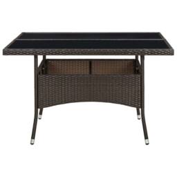 Berkfield Home Outdoor Dining Table Brown Poly Rattan & Glass - thumbnail 3