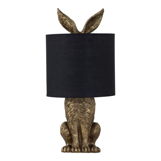 First Choice Lighting Babs - Antique Gold Hare Table Lamp With Black Fabric Shade - image 1