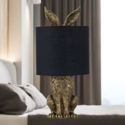 First Choice Lighting Babs - Antique Gold Hare Table Lamp With Black Fabric Shade - thumbnail 6