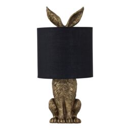 First Choice Lighting Babs - Antique Gold Hare Table Lamp With Black Fabric Shade