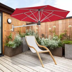 Costway Wall Mounted Umbrella Water proof Cantilever Parasols Tilting Sunshade Umbrella with Adjustable Pole in Red - thumbnail 3