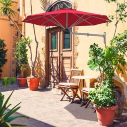 Costway Wall Mounted Umbrella Water proof Cantilever Parasols Tilting Sunshade Umbrella with Adjustable Pole in Red - thumbnail 4