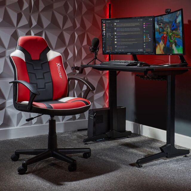 X Rocker Saturn Ergonomic Mid Back PC Gaming Chair with Swivel Base in Red - image 1