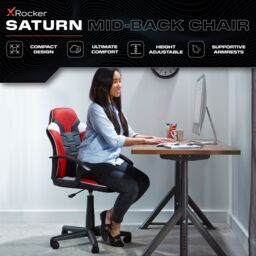 X Rocker Saturn Ergonomic Mid Back PC Gaming Chair with Swivel Base in Red - thumbnail 2