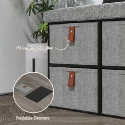 Wyld Haus Taelha Light Grey Fabric Shoe Bench with Cushioned Seat & 6 Drawers - thumbnail 6
