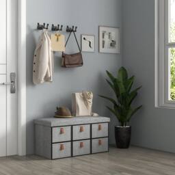 Wyld Haus Taelha Light Grey Fabric Shoe Bench with Cushioned Seat & 6 Drawers - thumbnail 7