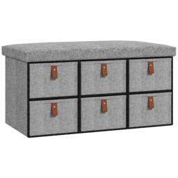 Wyld Haus Taelha Light Grey Fabric Shoe Bench with Cushioned Seat & 6 Drawers - thumbnail 2