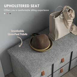Wyld Haus Taelha Light Grey Fabric Shoe Bench with Cushioned Seat & 6 Drawers - thumbnail 4
