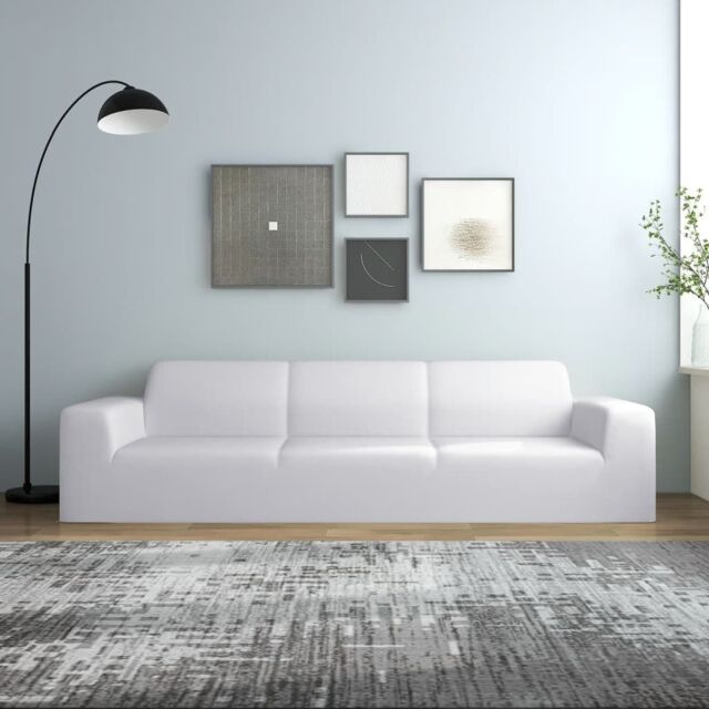 Berkfield Home 4-Seater Stretch Couch Slipcover White Polyester Jersey - image 1