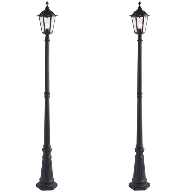 Loops 2 PACK Outdoor Post Lantern Bollard Light Matt Black & Glass 2180mm Tall Lamp - image 1