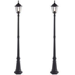 Loops 2 PACK Outdoor Post Lantern Bollard Light Matt Black & Glass 2180mm Tall Lamp