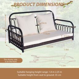 Costway 2-Person Patio Wicker Swing Chair Hanging Outdoor Swing Bench w/ Cushions - thumbnail 6