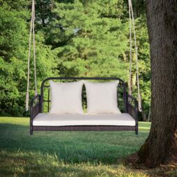 Costway 2-Person Patio Wicker Swing Chair Hanging Outdoor Swing Bench w/ Cushions - thumbnail 3
