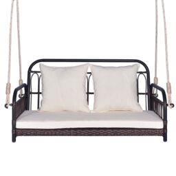Costway 2-Person Patio Wicker Swing Chair Hanging Outdoor Swing Bench w/ Cushions - thumbnail 5