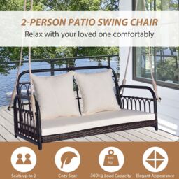 Costway 2-Person Patio Wicker Swing Chair Hanging Outdoor Swing Bench w/ Cushions - thumbnail 4