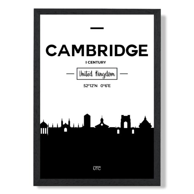 ARTZE Cambridge Black & White City Skyline Framed Print SIZE: A4 with Black Frame - image 1