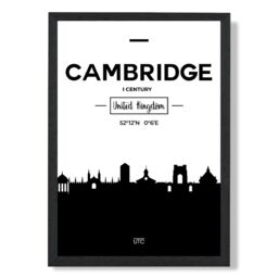 ARTZE Cambridge Black & White City Skyline Framed Print SIZE: A4 with Black Frame - thumbnail 1
