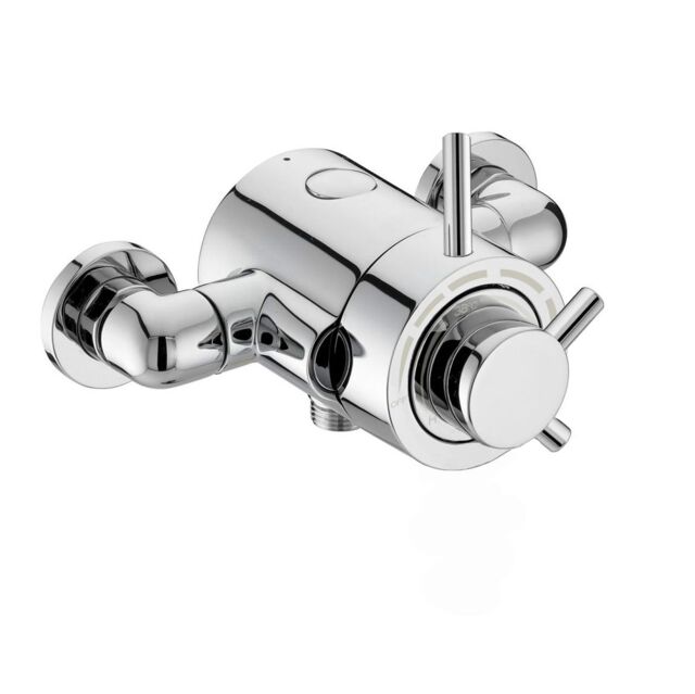 Nes Home Emso Round Exposed Thermostatic Shower Valve With Bottom Outlet Chrome in Silver - image 1